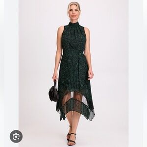 Laura Geometric Print Midi Chiffon Sleeveless Dress Green Pattern